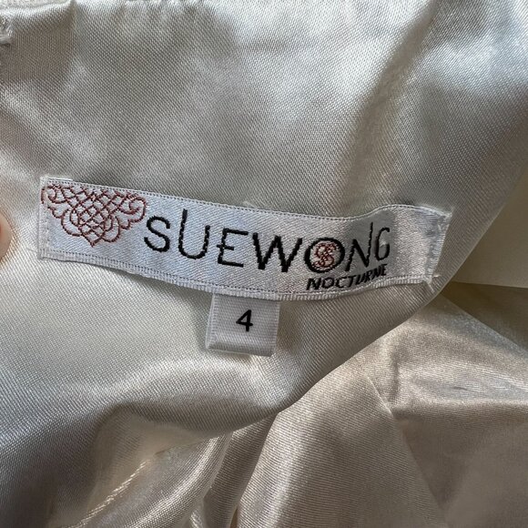 Sue Wong Nocturne Mini Cocktail Dress Embroidered Pleated Mesh White Ivory 4 - Picture 4 of 11